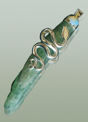 Kyanite pendant with silver snake